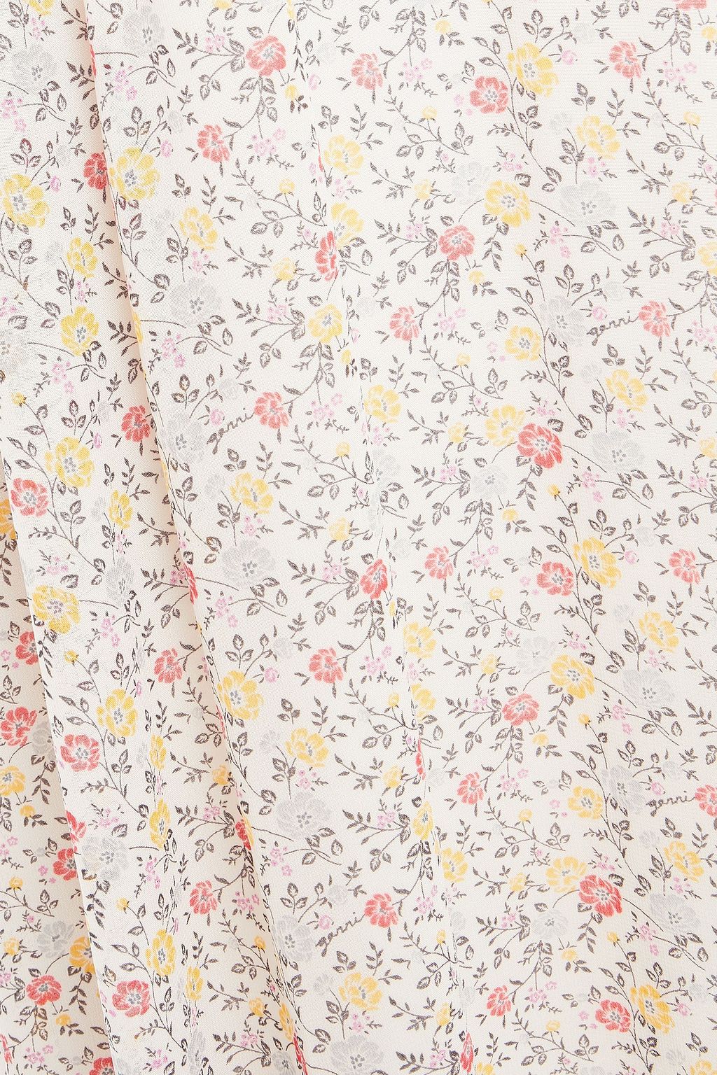 GANNI Gathered floral-print stretch-crepe midi dress