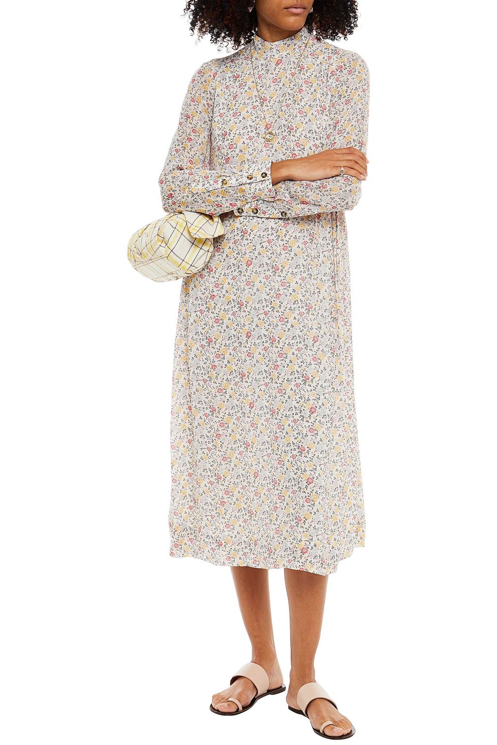 GANNI Gathered floral-print stretch-crepe midi dress