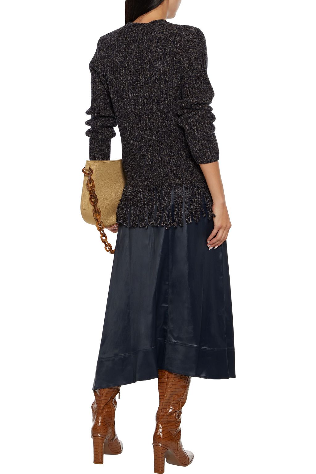 MAX MARA Femme fringed marled ribbed wool and cashmere-blend sweater