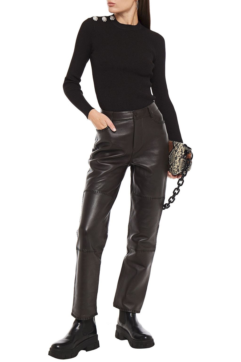 GANNI Leather slim-leg pants