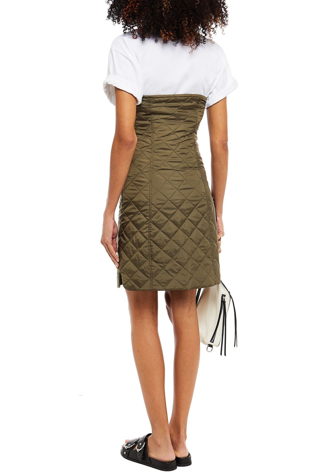 GANNI Strapless quilted shell mini dress