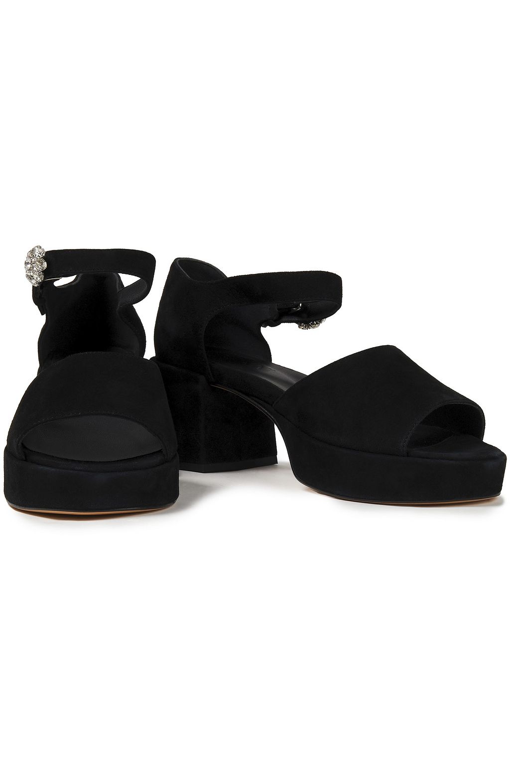 GANNI Crystal-embellished suede platform sandals