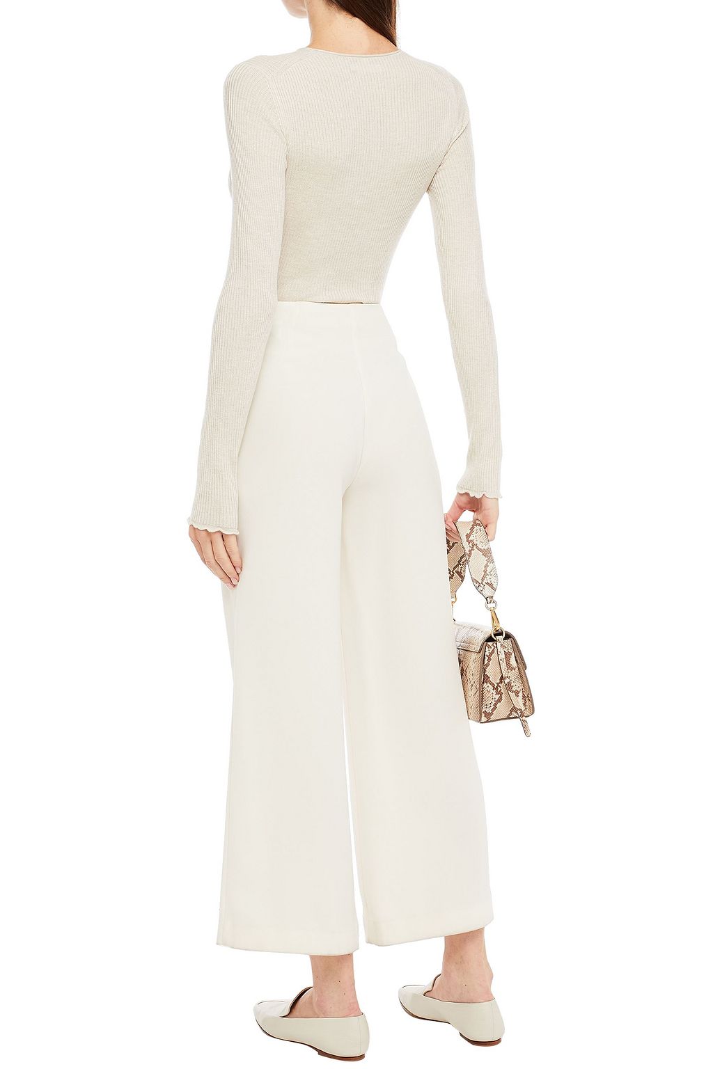 VINCE. Ruffle-trimmed ribbed-knit sweater