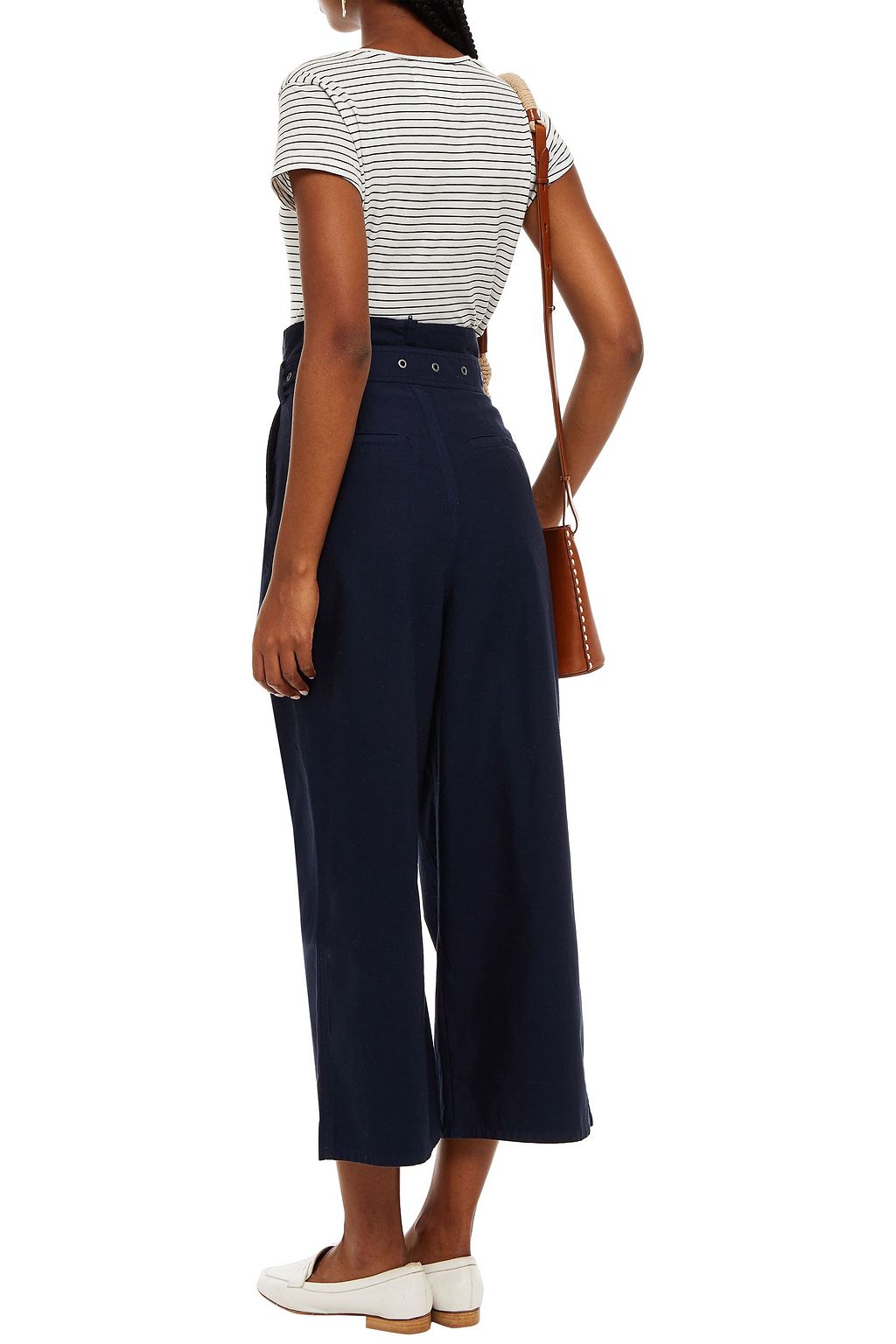J BRAND Cropped pleated cotton wide-leg pants