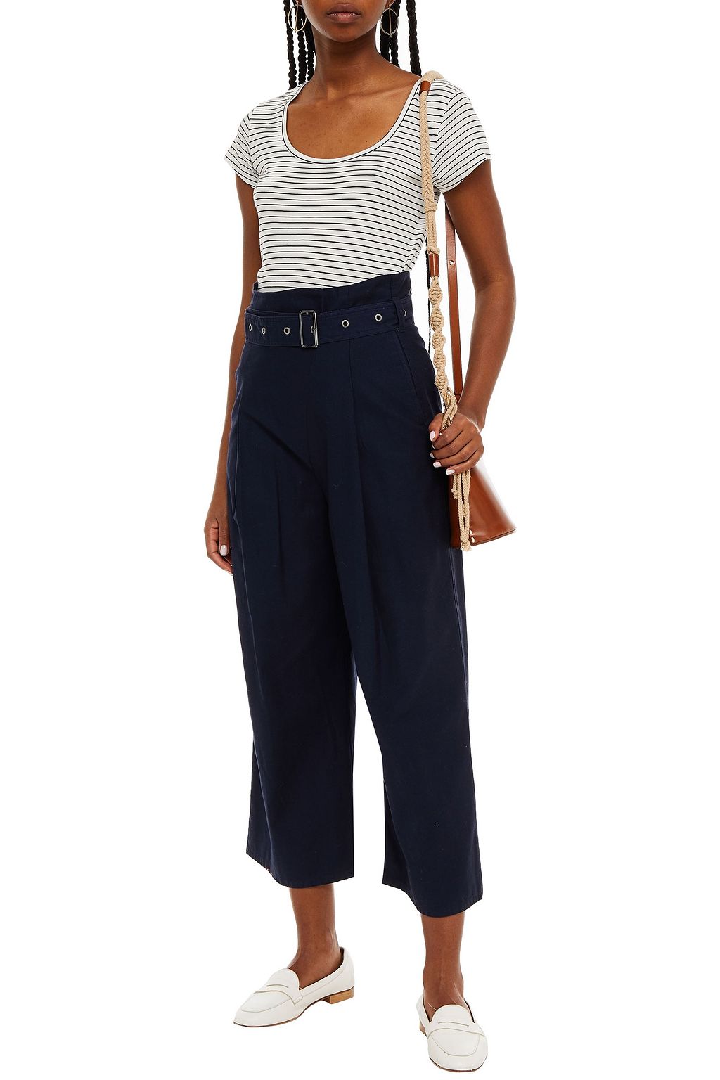 J BRAND Cropped pleated cotton wide-leg pants