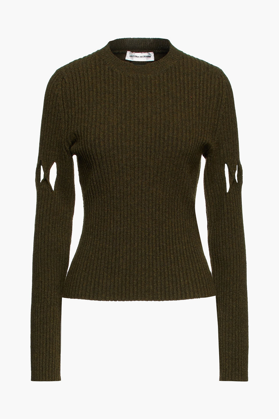 victoria beckham - cutout ribbed wool-blend sweater - green - m