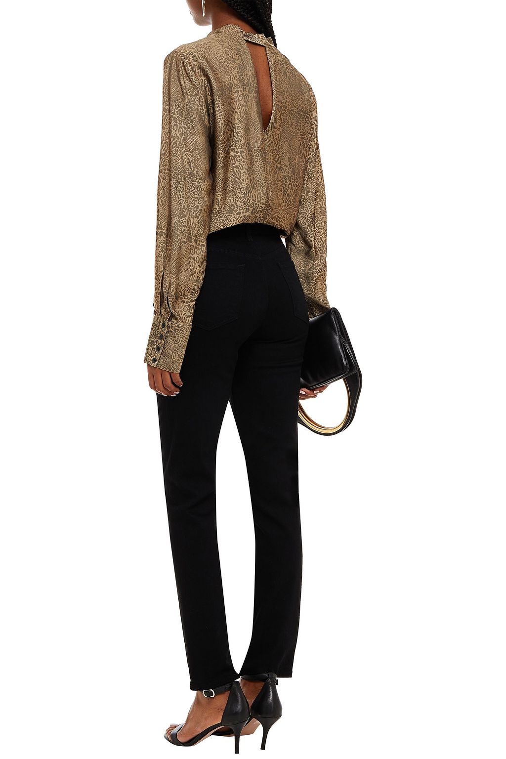J BRAND Pussy-bow leopard-jacquard blouse