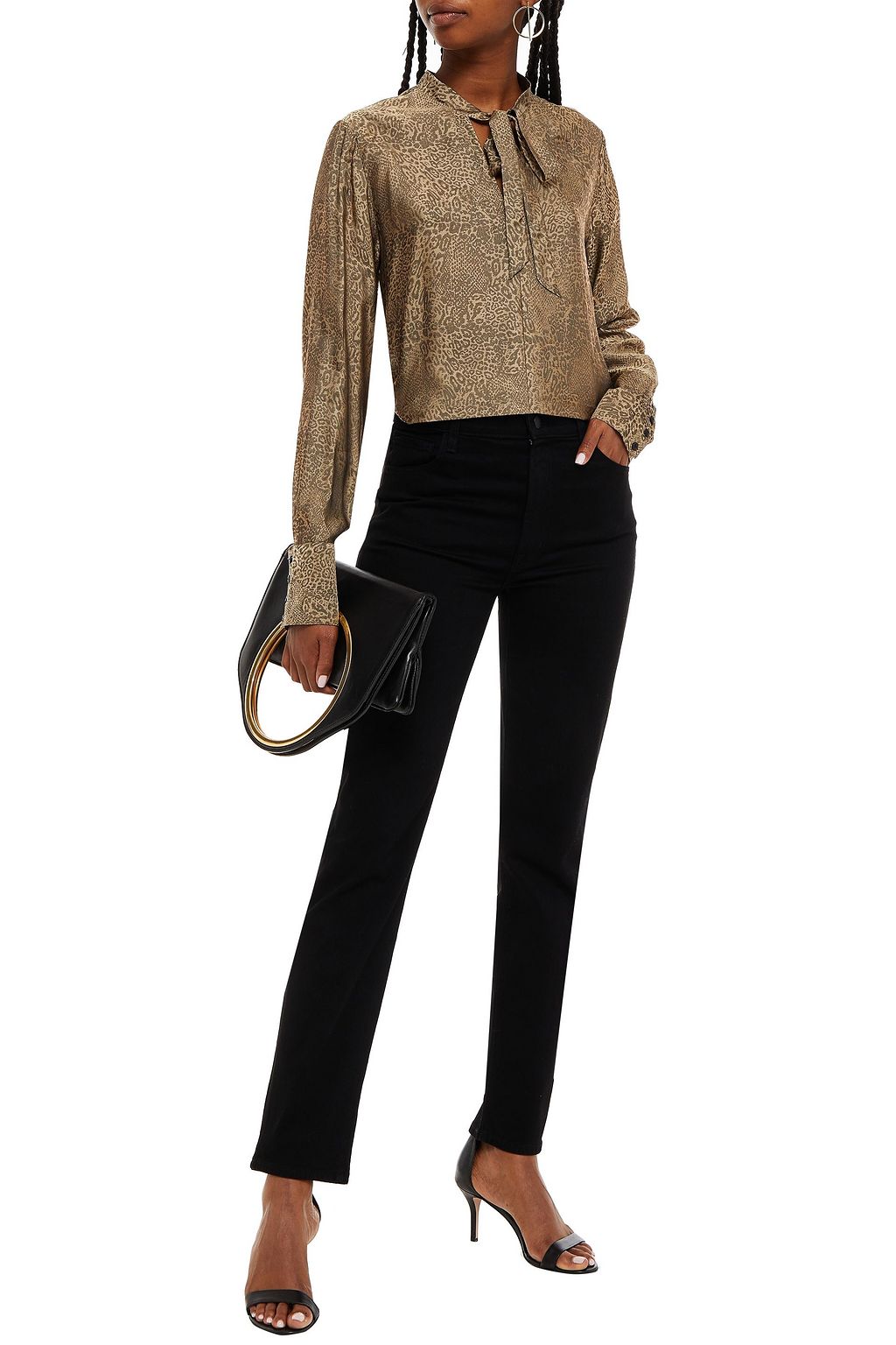 J BRAND Pussy-bow leopard-jacquard blouse