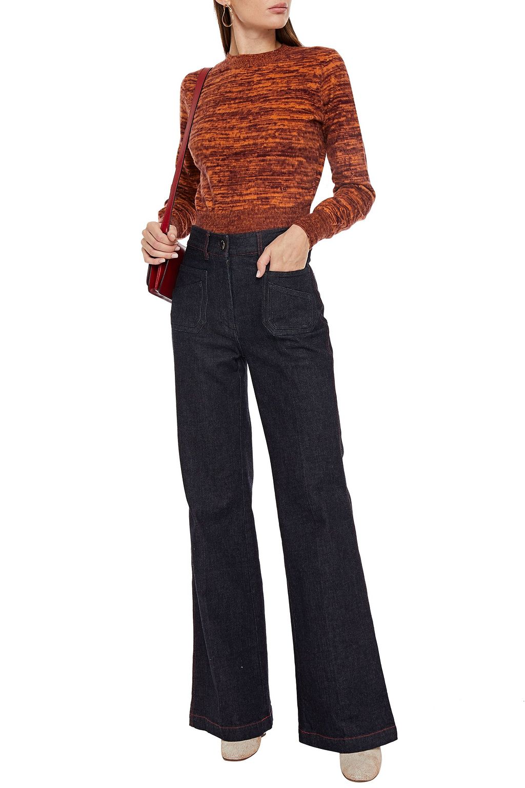VICTORIA BECKHAM Cropped marled brushed cotton sweater