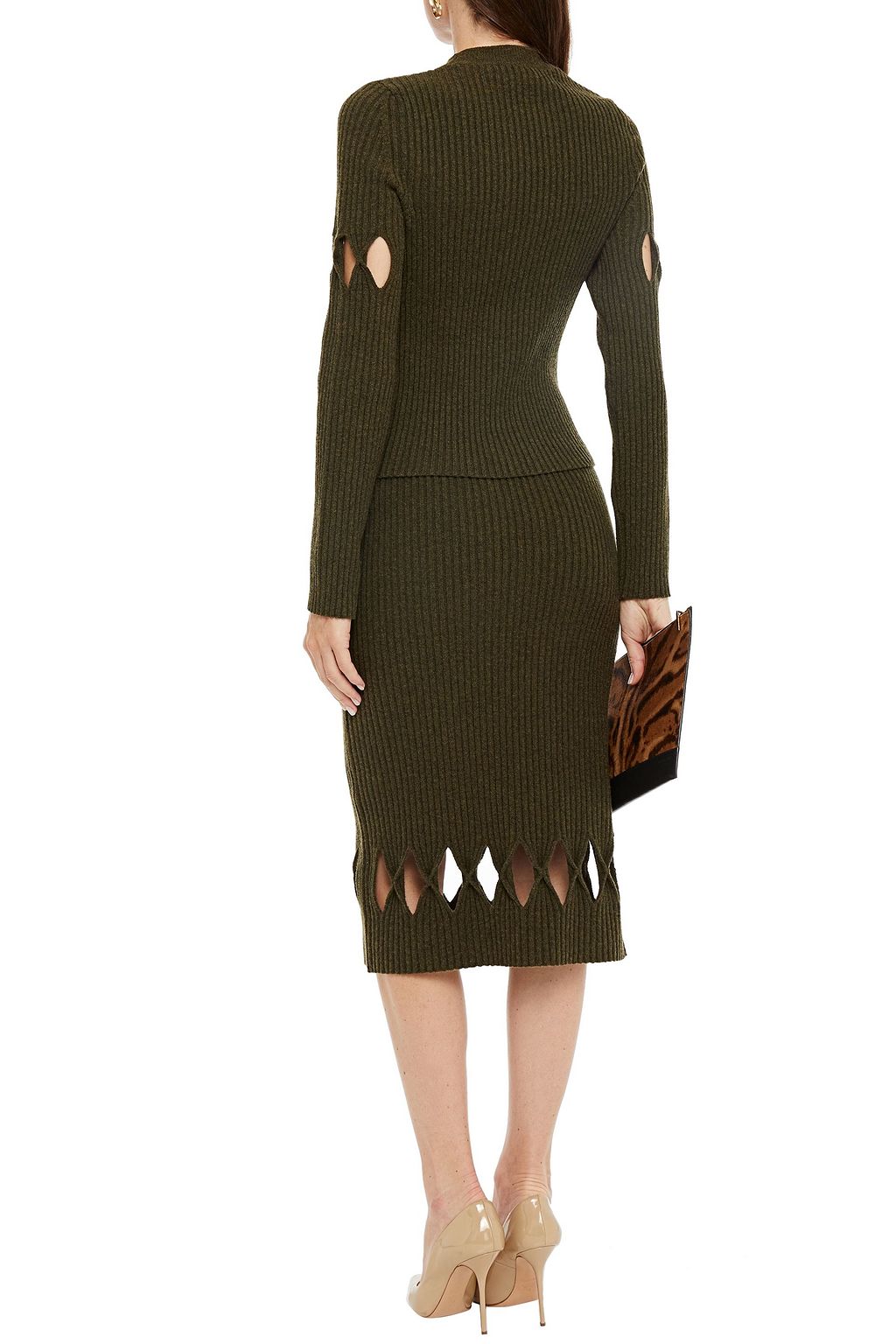 VICTORIA BECKHAM Cutout ribbed wool-blend midi skirt