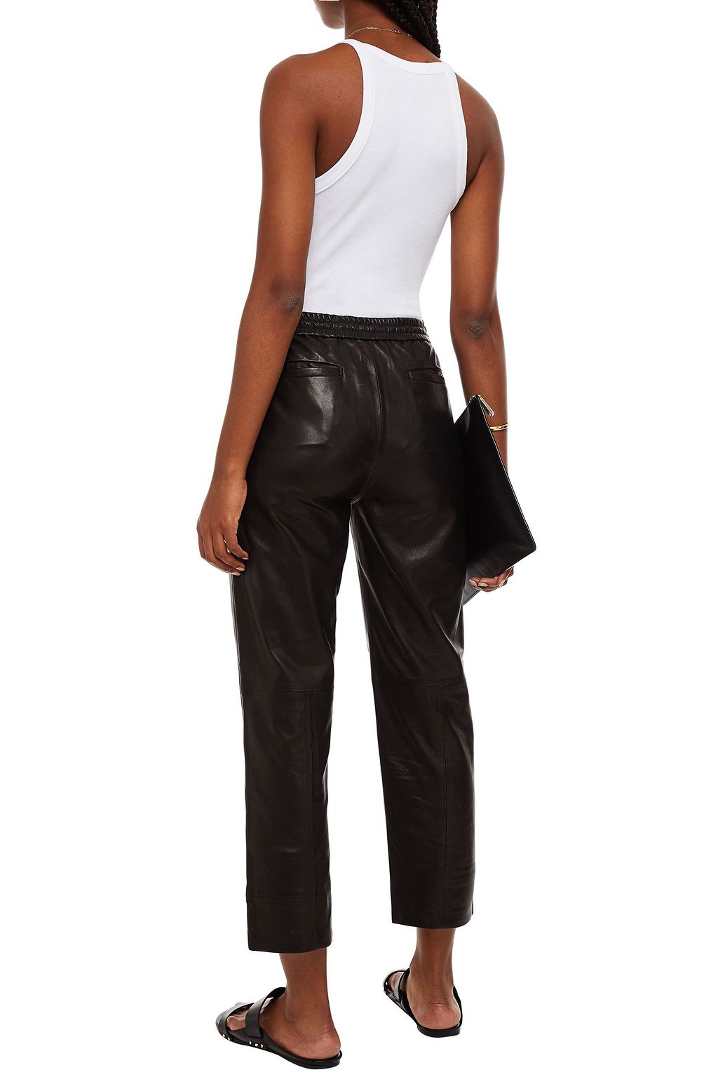 J BRAND Cropped gathered leather straight-leg pants