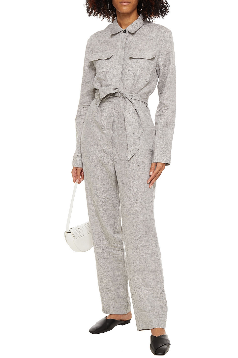Asceno The Antwerp Belted Organic Linen Jumpsuit In Grey