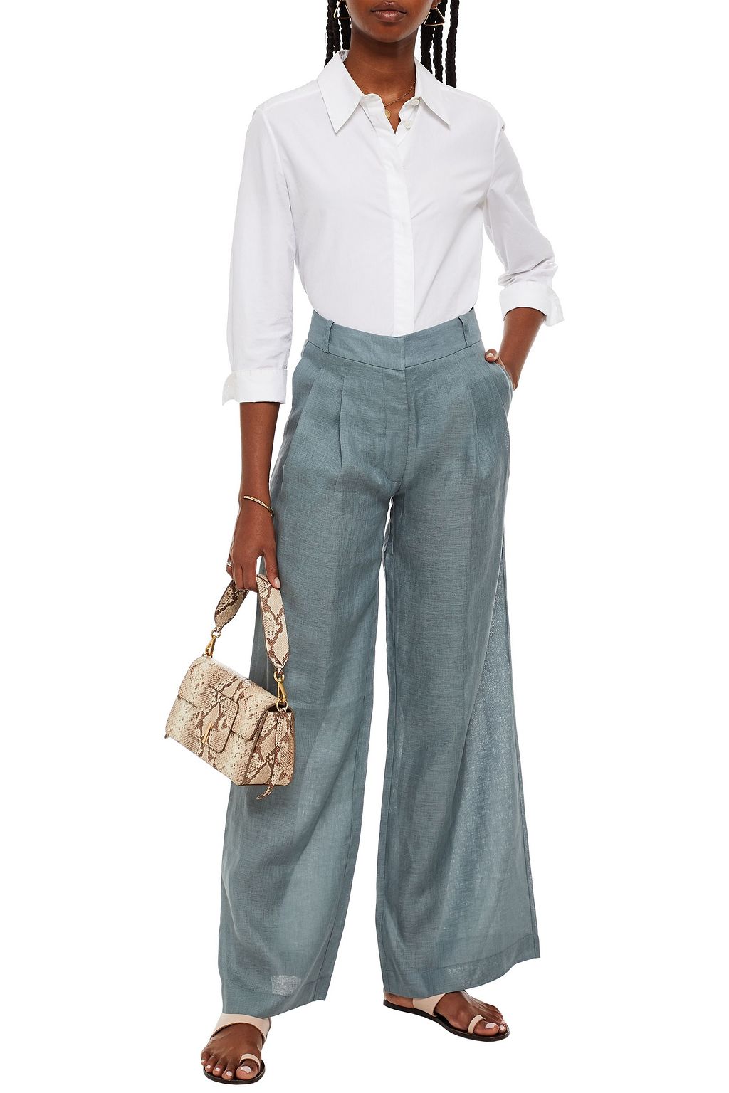 ASCENO The Rivelle pleated linen-gauze wide-leg pants