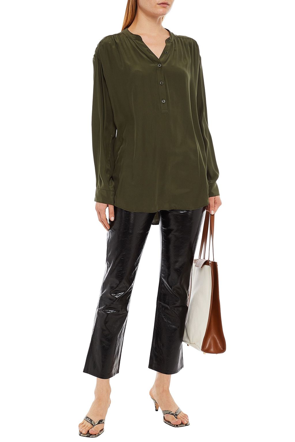 J BRAND Gathered silk crepe de chine blouse