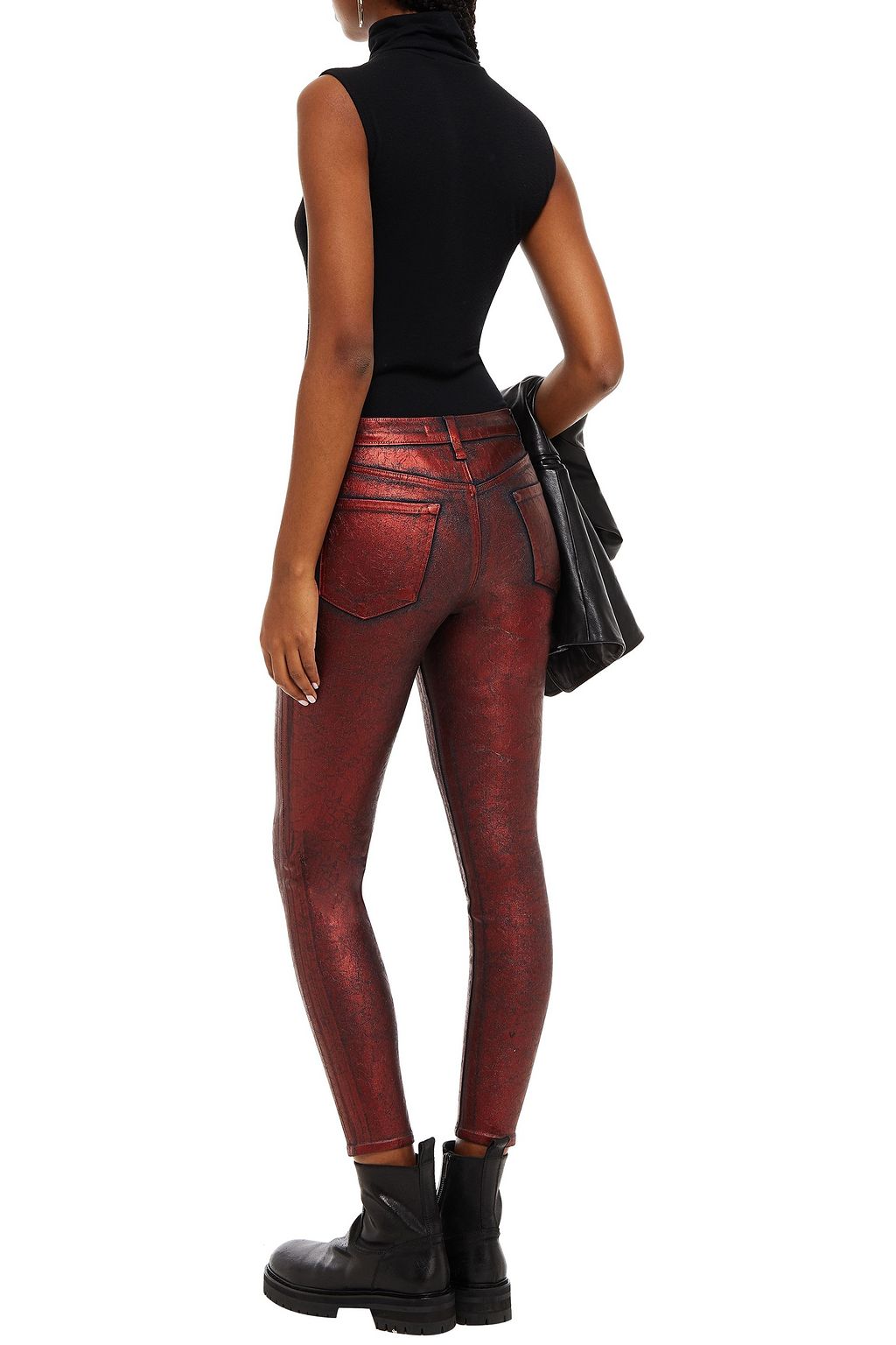 J BRAND Cropped coated mid-rise skinny jeans
