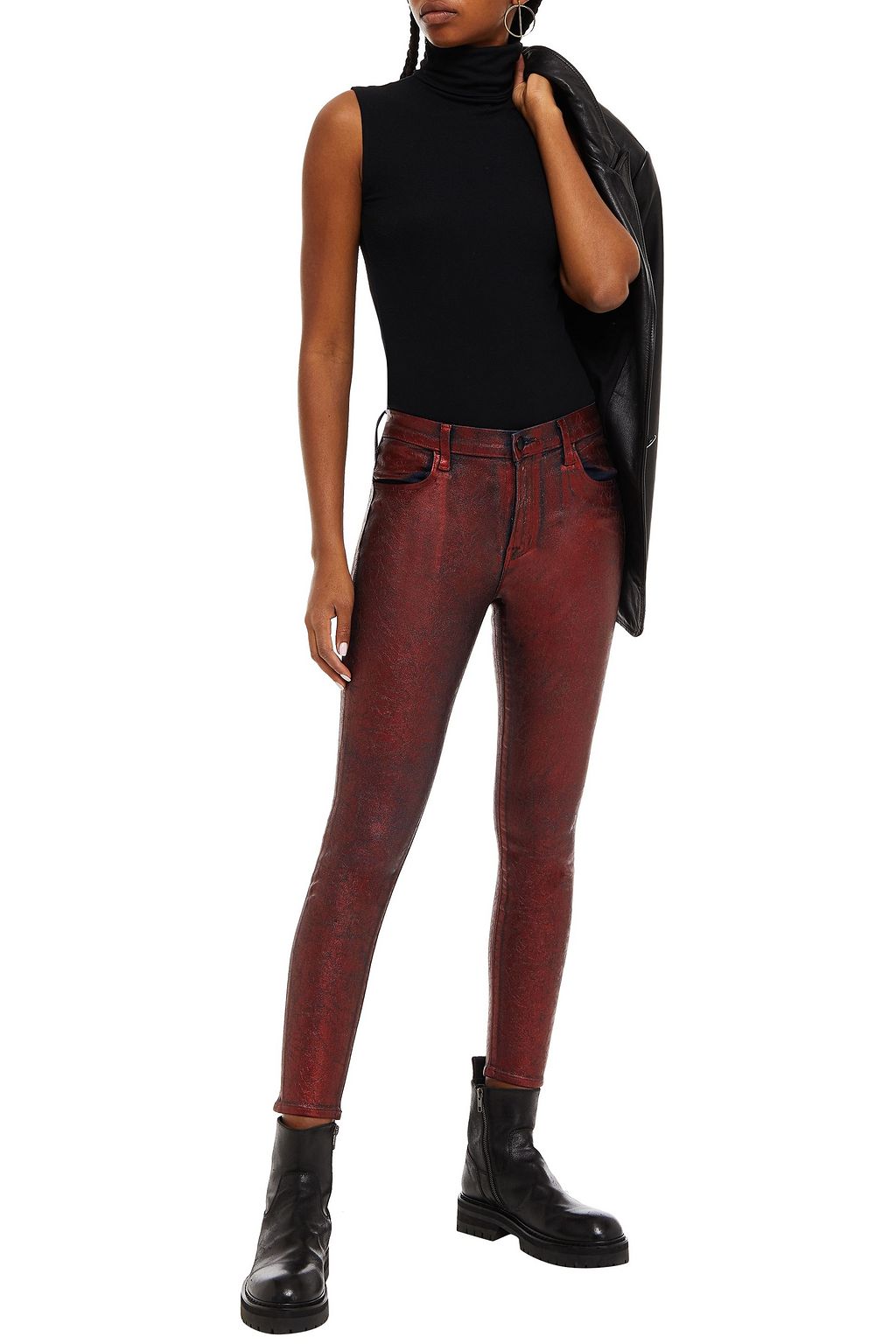 J BRAND Cropped coated mid-rise skinny jeans
