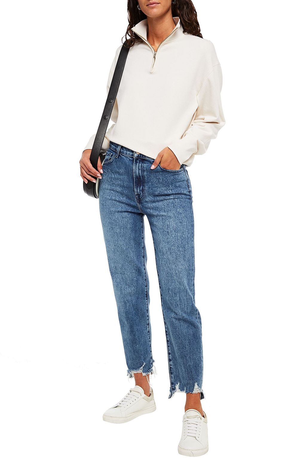 J BRAND Distressed high-rise straight-leg jeans