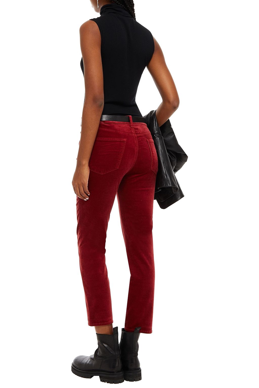 J BRAND Ruby cropped cotton-blend velvet slim-leg pants
