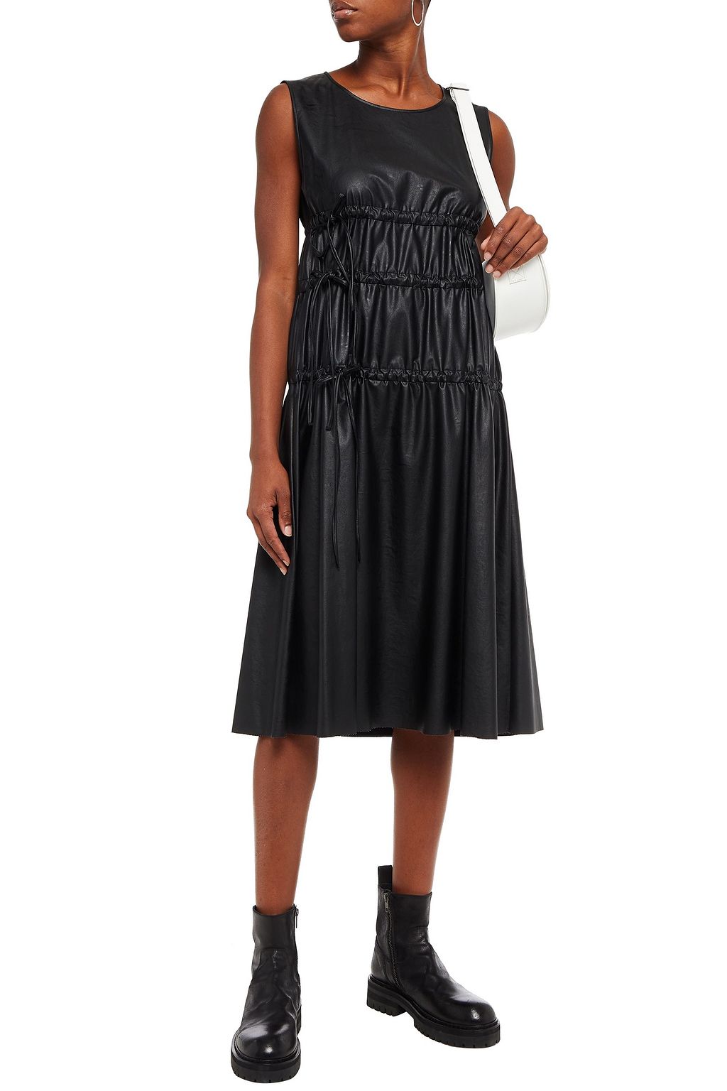 MM6 MAISON MARGIELA Gathered faux leather midi dress
