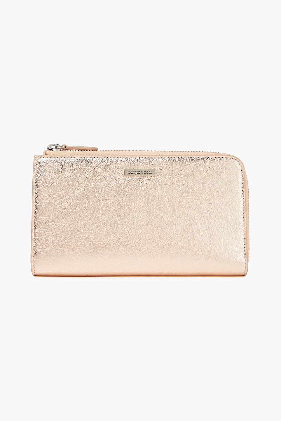 Sergio Rossi Metallic Textured-leather Wallet In Rose Gold