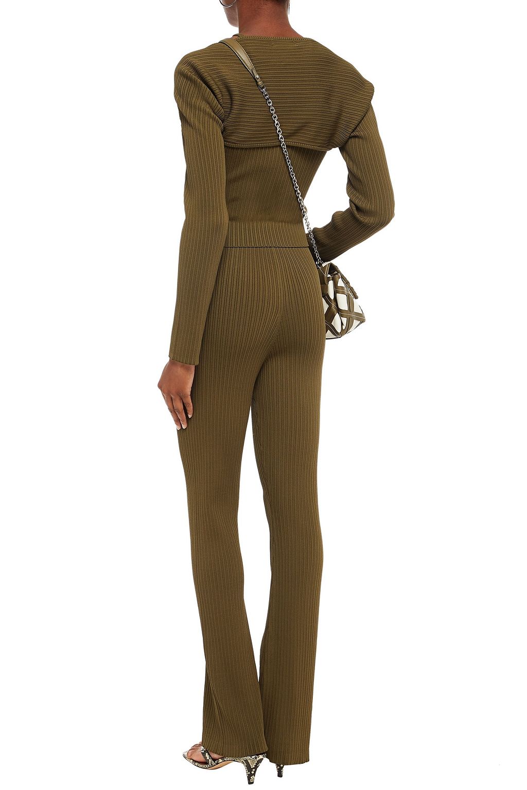 NICHOLAS Cropped ribbed-knit cardigan and top set
