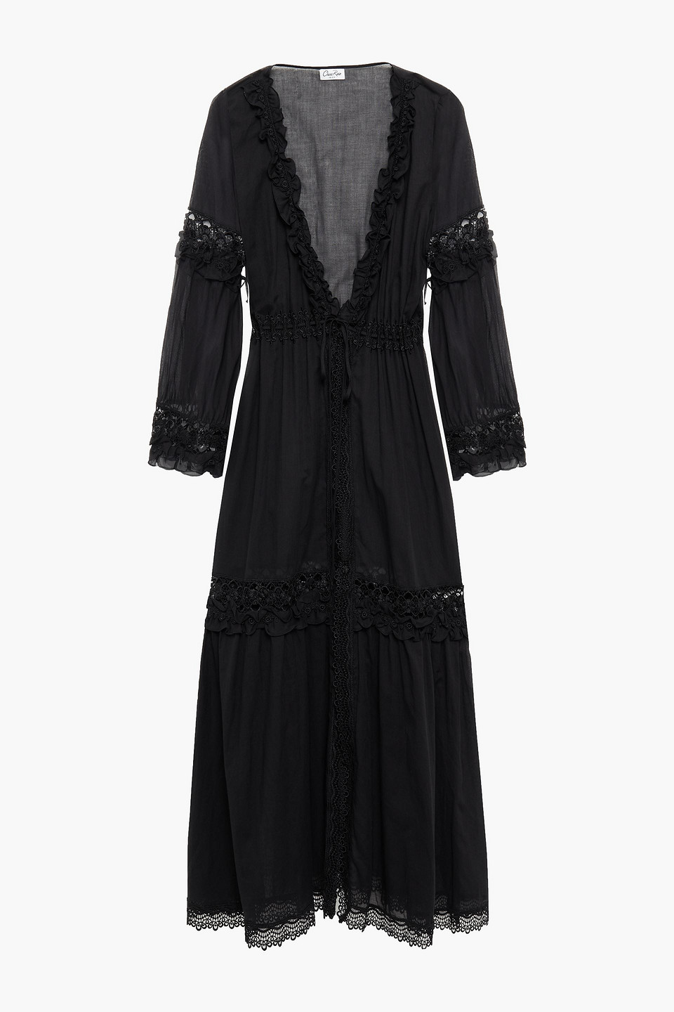 Charo Ruiz Ibiza Woman Crocheted Lace-trimmed Cotton-blend Kimono Black Size L