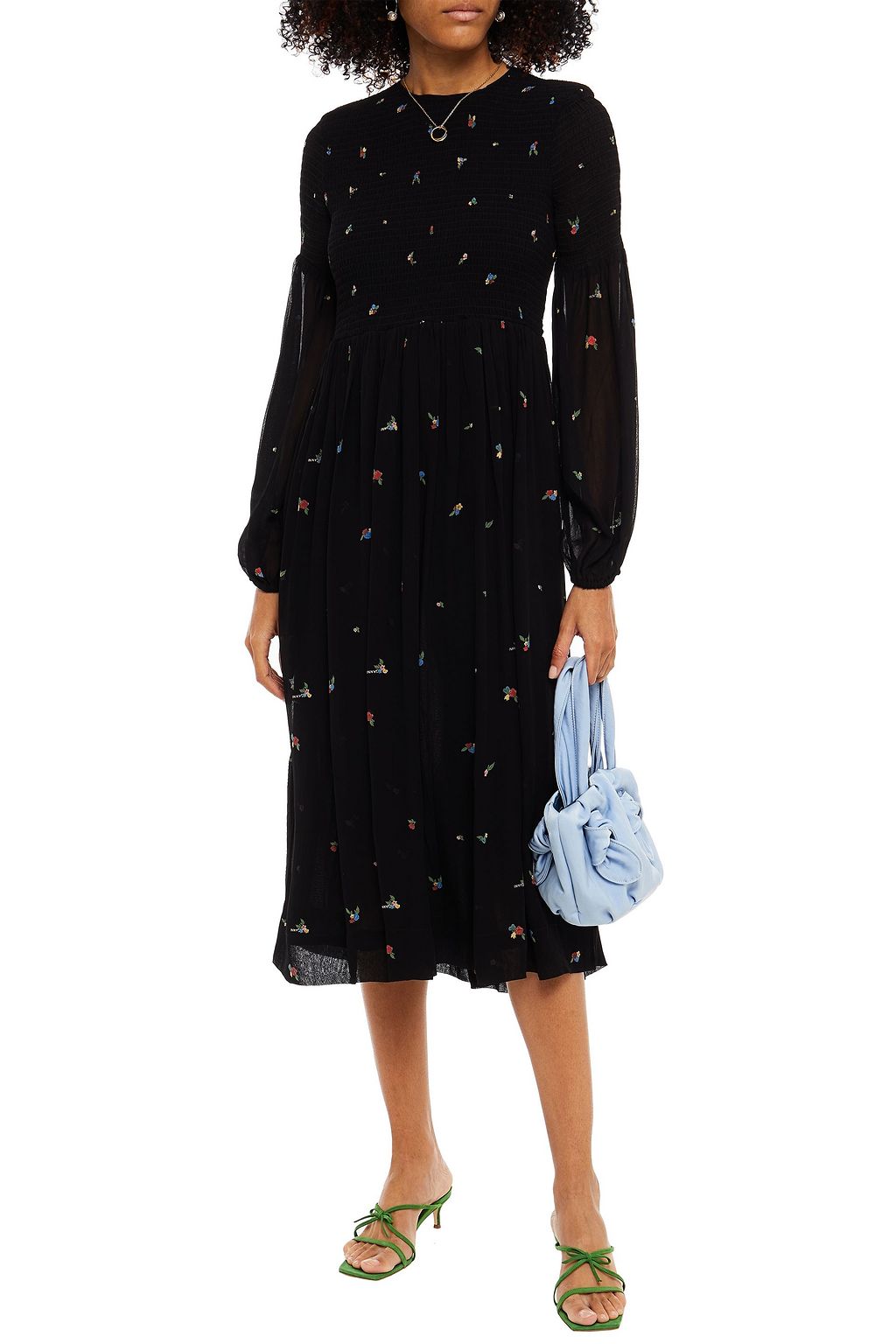 GANNI Shirred leopard-print crepe midi dress