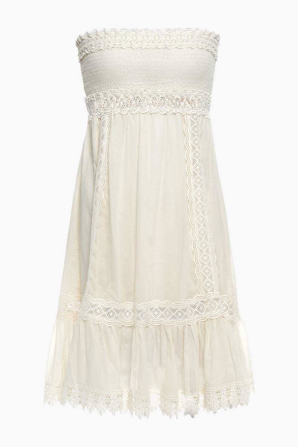 Charo Ruiz Ibiza Woman Strapless Crocheted Lace-trimmed Cotton-blend Mini Dress Cream Size M