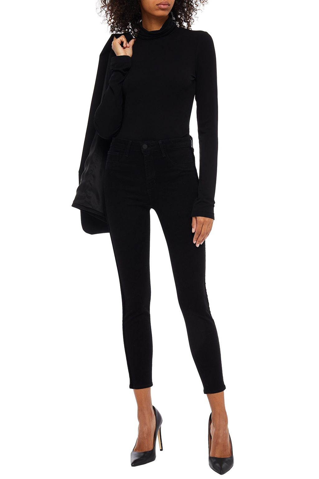 L'AGENCE Margot cropped velvet-trimmed high-rise skinny jeans