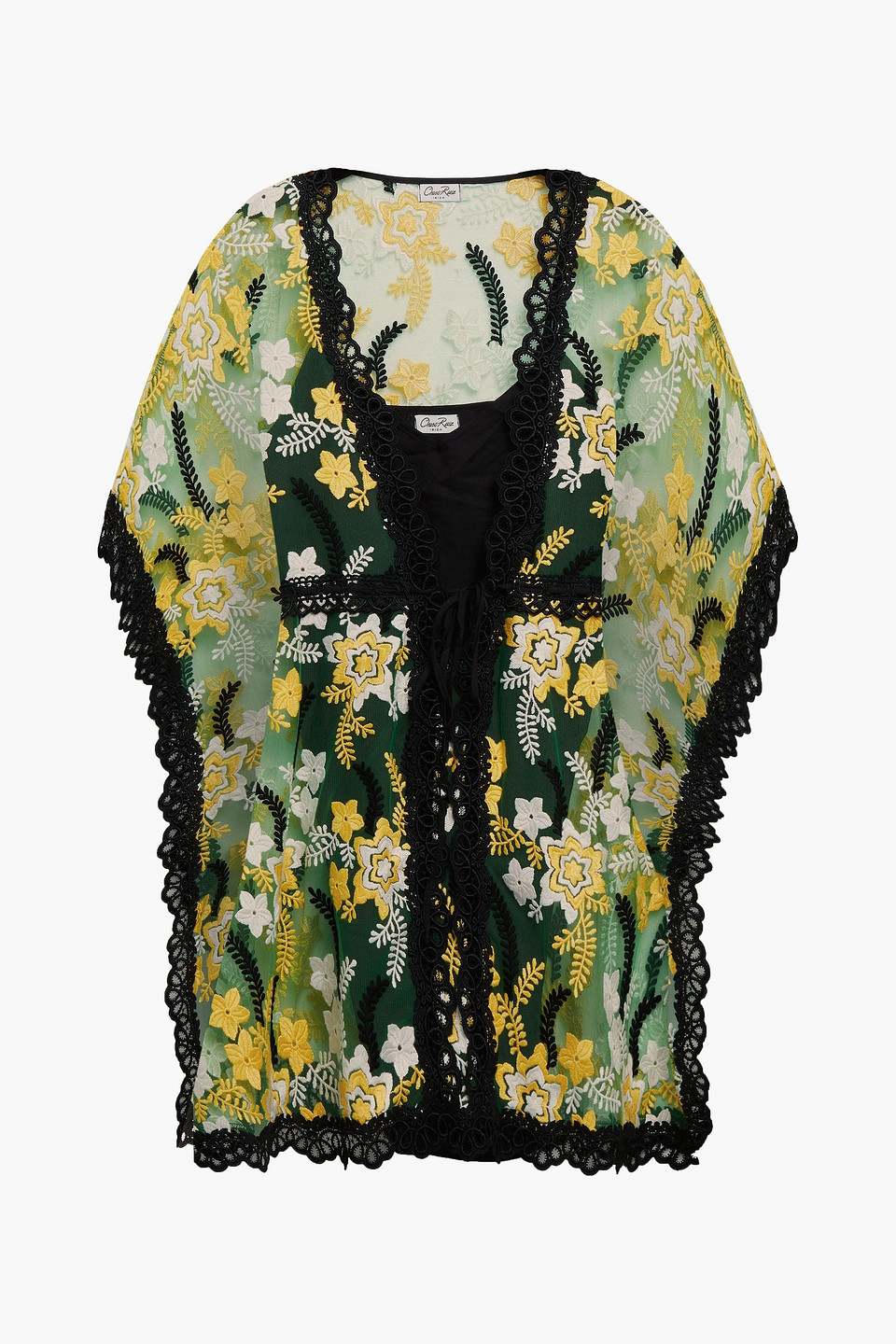 Charo Ruiz Ibiza Woman Crocheted Lace-trimmed Embroidered Tulle Kaftan Green Size M