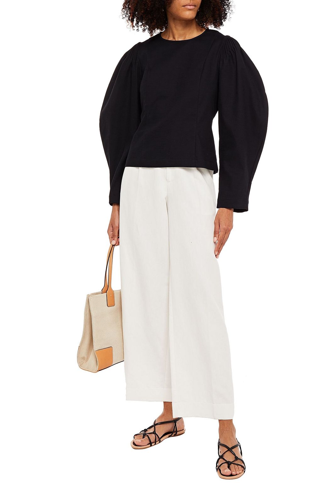 SEA Gathered cotton-twill top