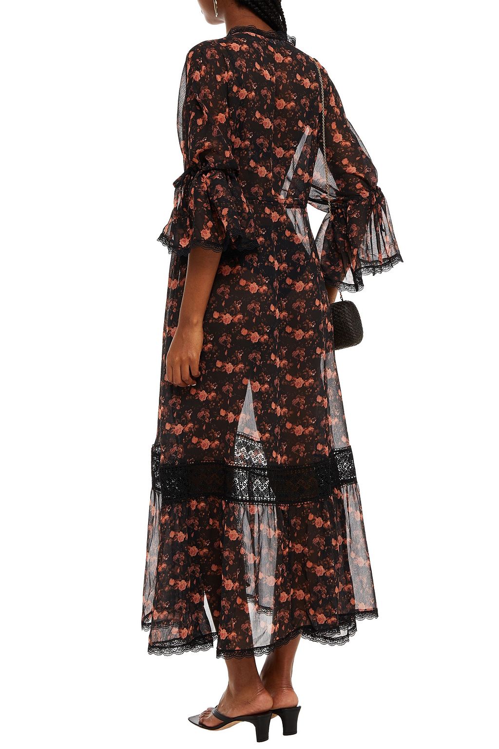 CHARO RUIZ IBIZA Crocheted lace-trimmed floral-print crepon kimono