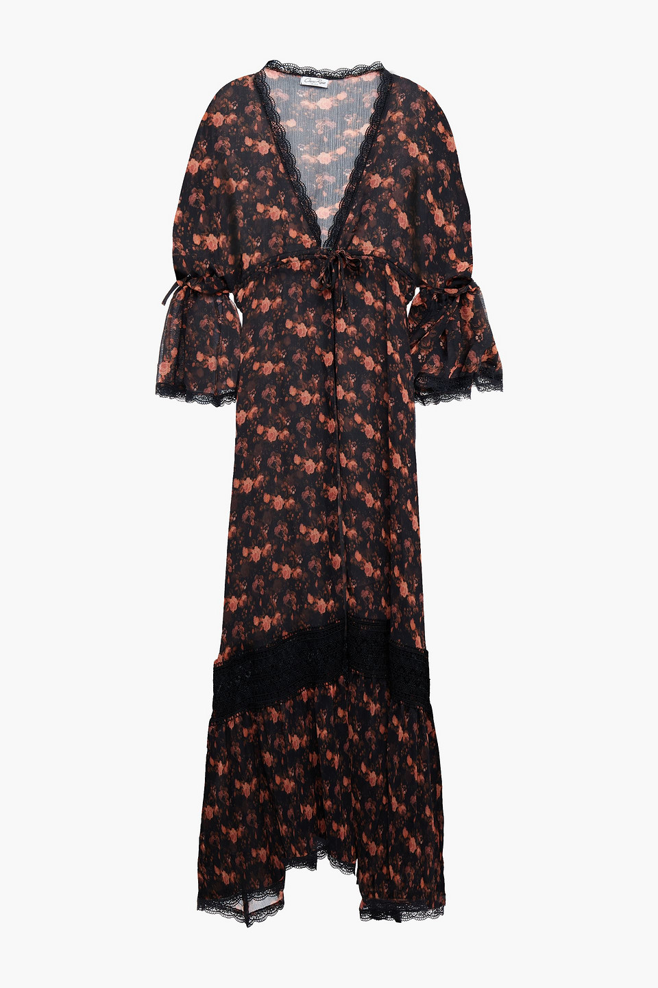 Charo Ruiz Ibiza Woman Crocheted Lace-trimmed Floral-print Crepon Kimono Black Size M