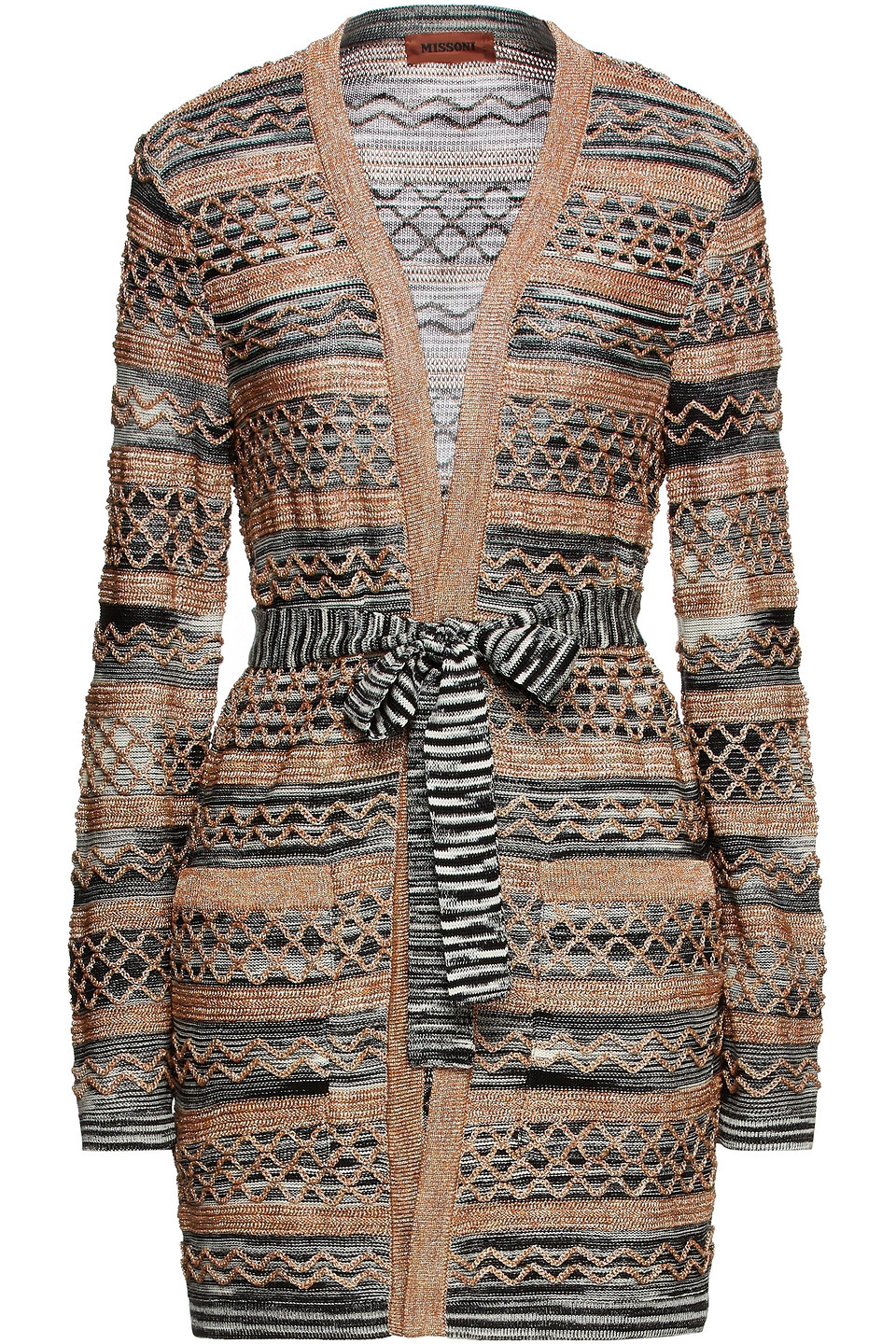 Missoni Woman Belted Metallic Crochet-knit Wool-blend Cardigan Blush Size 44