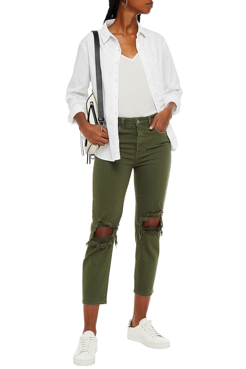 L'AGENCE Audrina cropped distressed high-rise straight-leg jeans