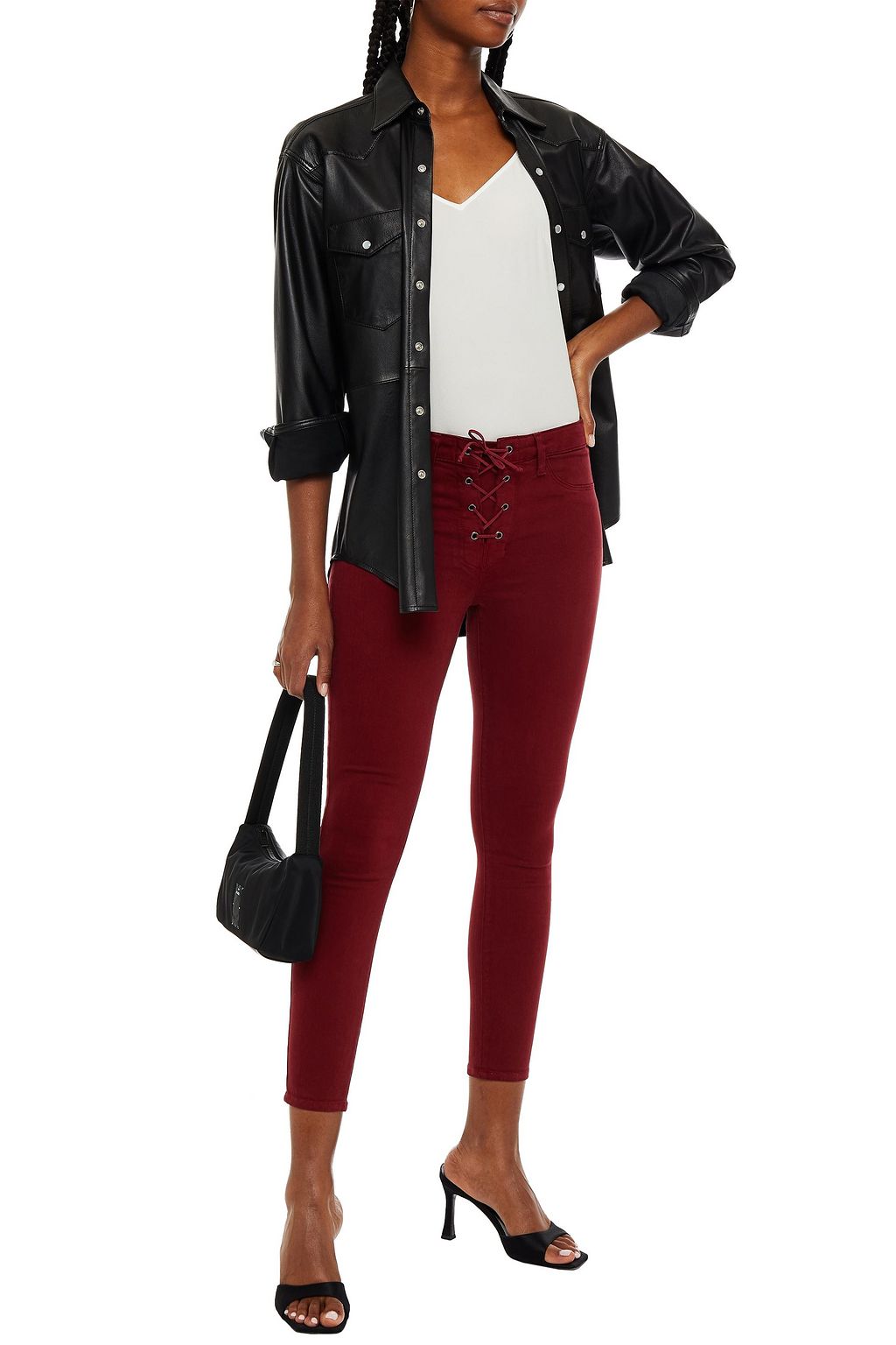 L'AGENCE Lace-up mid-rise skinny jeans