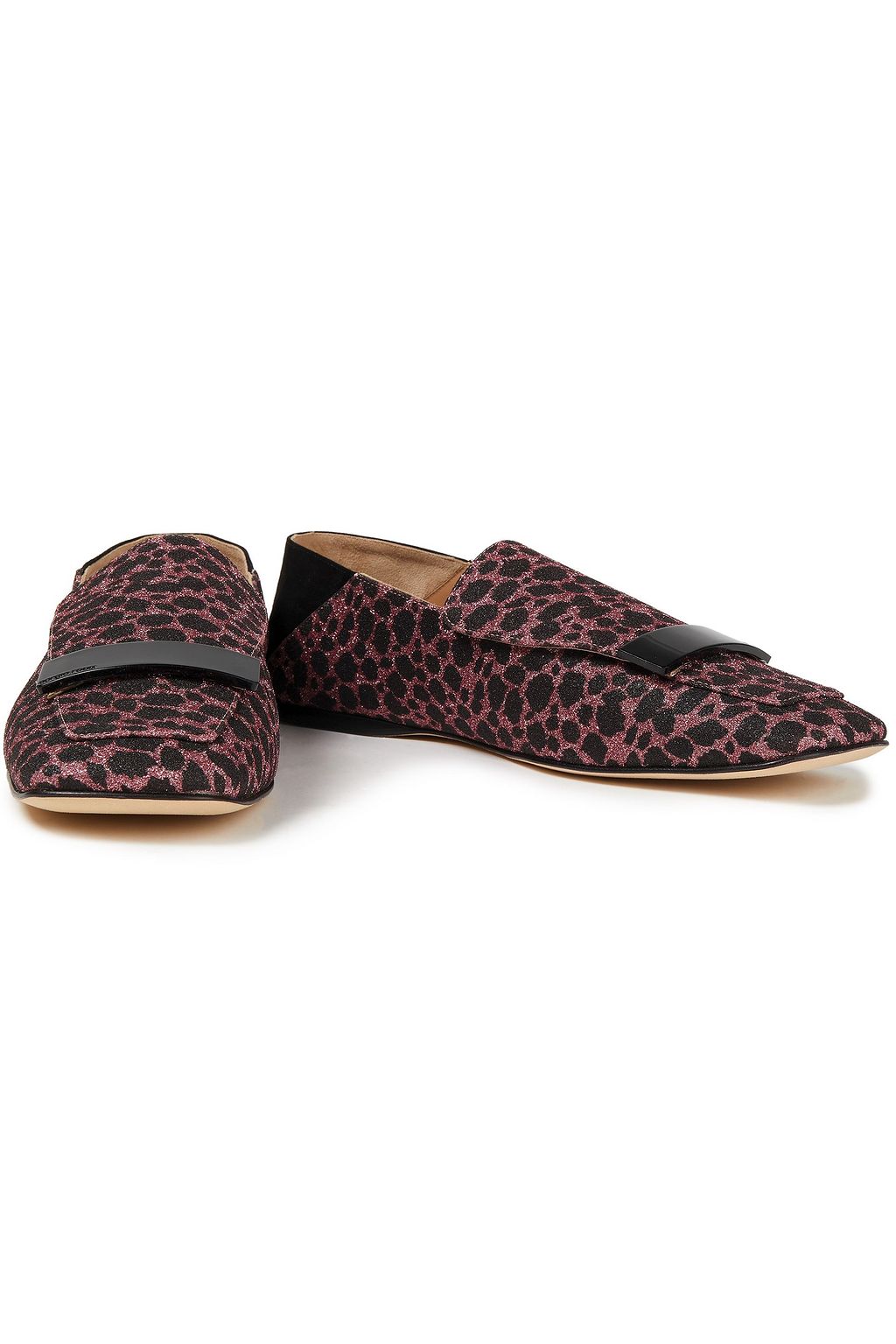 SERGIO ROSSI sr1 metallic leopard-print woven collapsible-heel loafers