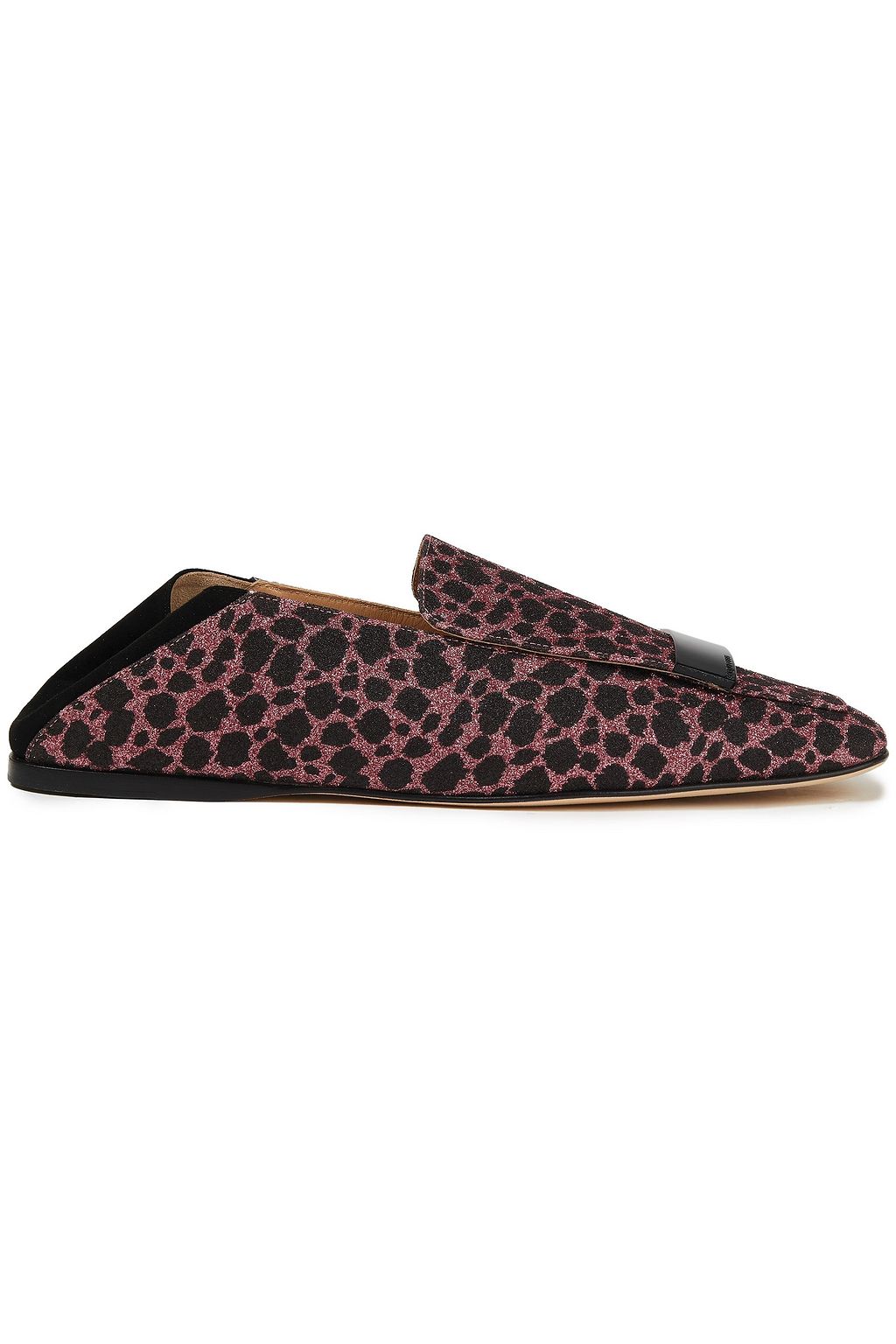 SERGIO ROSSI sr1 metallic leopard-print woven collapsible-heel loafers