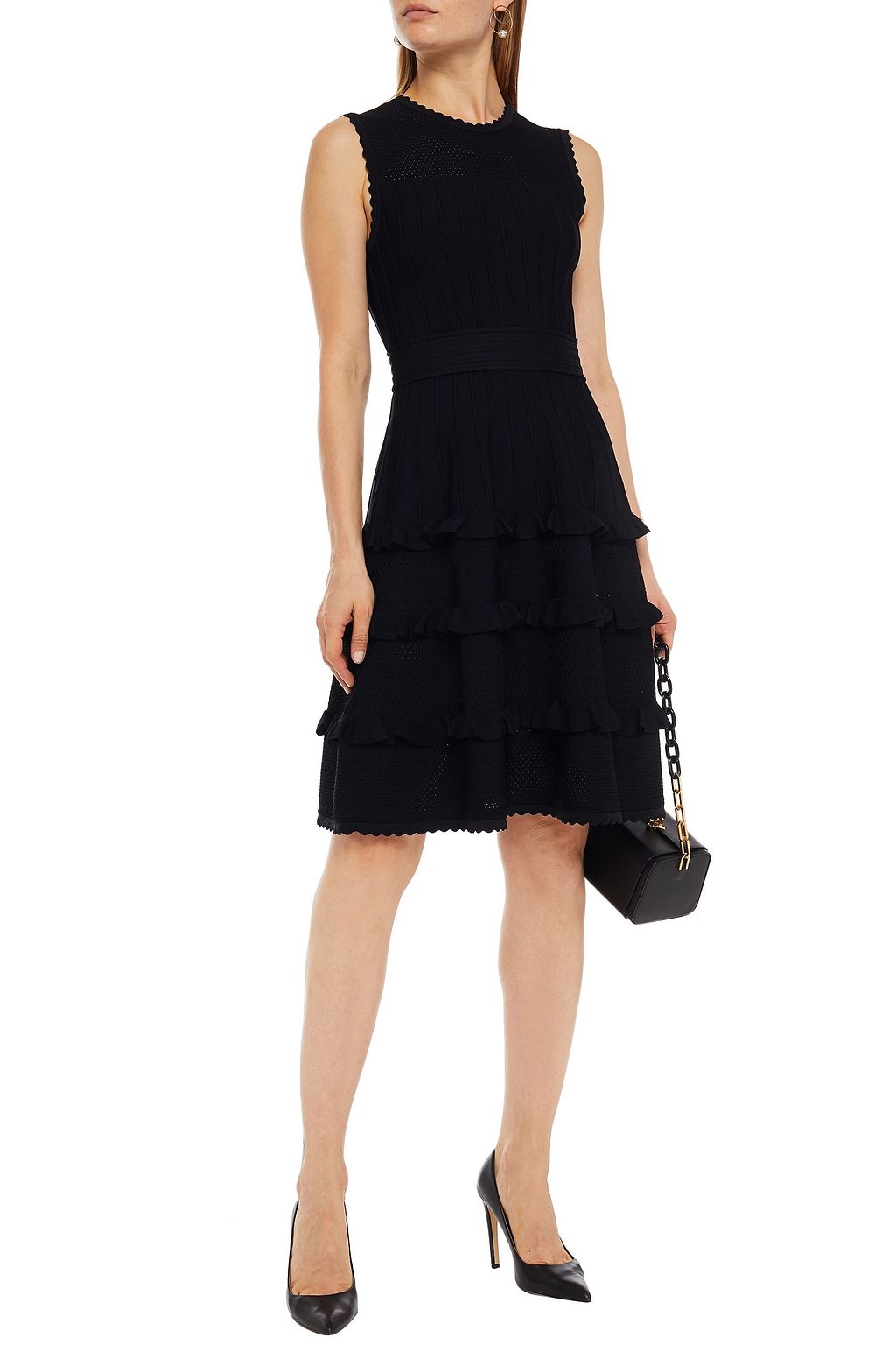 CAROLINA HERRERA Tiered paneled knitted dress