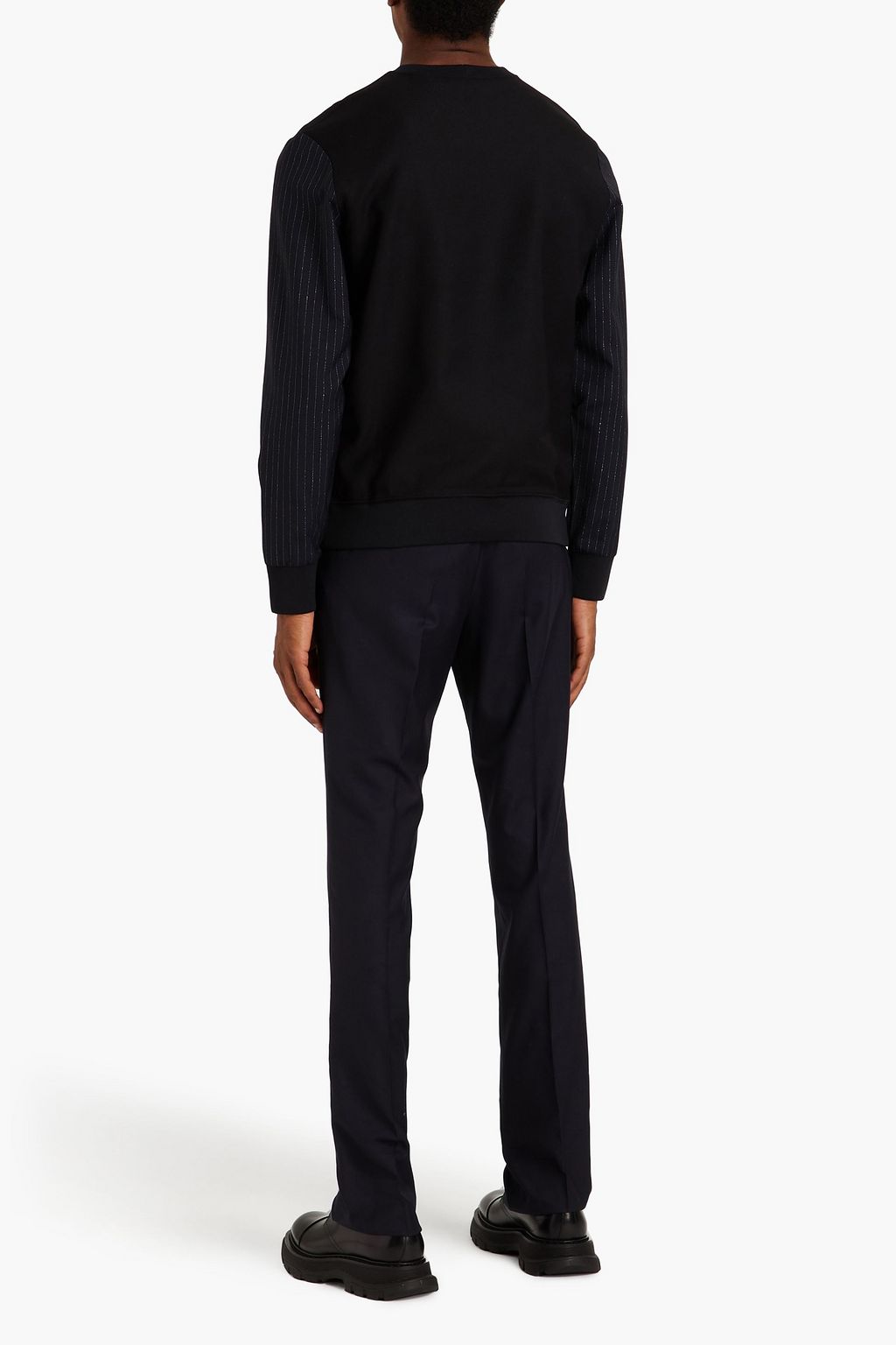 MCQUEEN Paneled metallic striped poplin and jersey sweatshirt