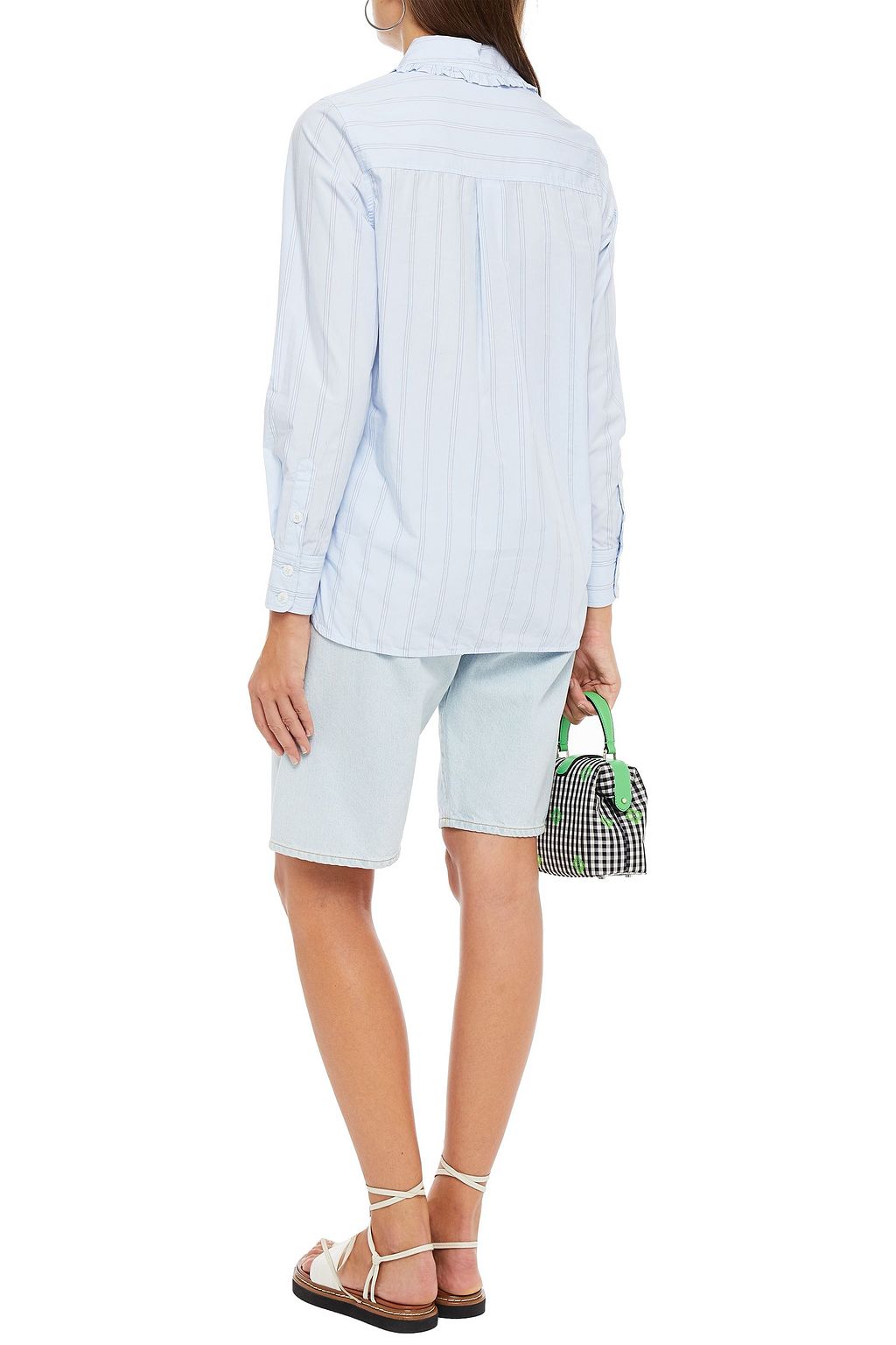 GANNI Ruffle-trimmed striped organic cotton-poplin shirt