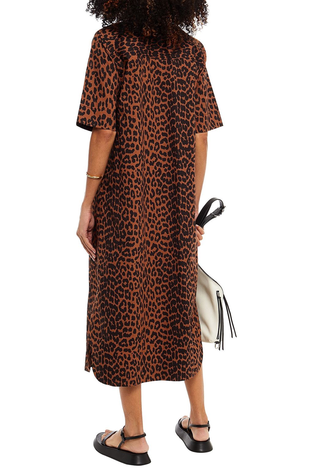 GANNI Leopard-print organic cotton-poplin midi shirt dress