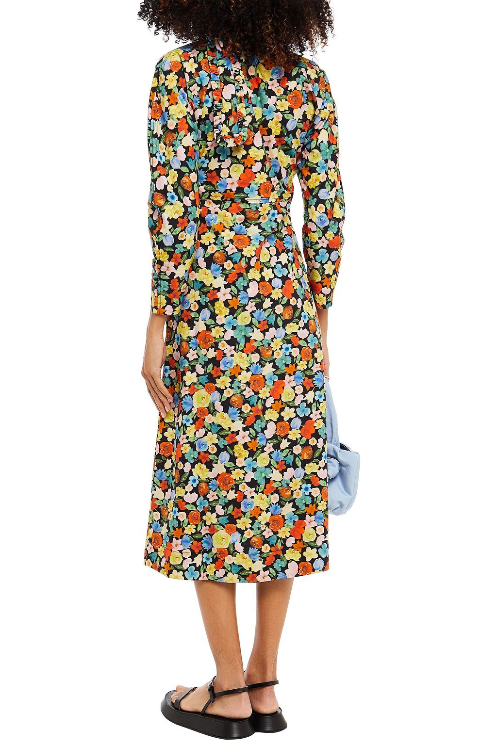 GANNI Knotted cutout houndstooth cotton-poplin midi dress