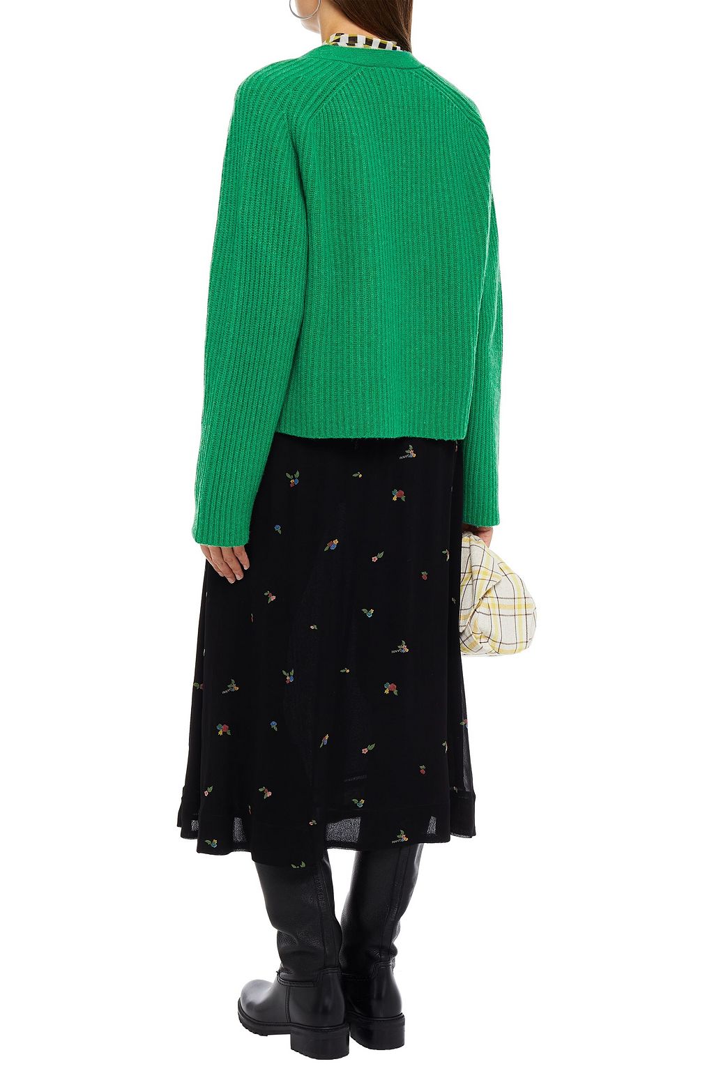 GANNI Ribbed mélange wool-blend cardigan