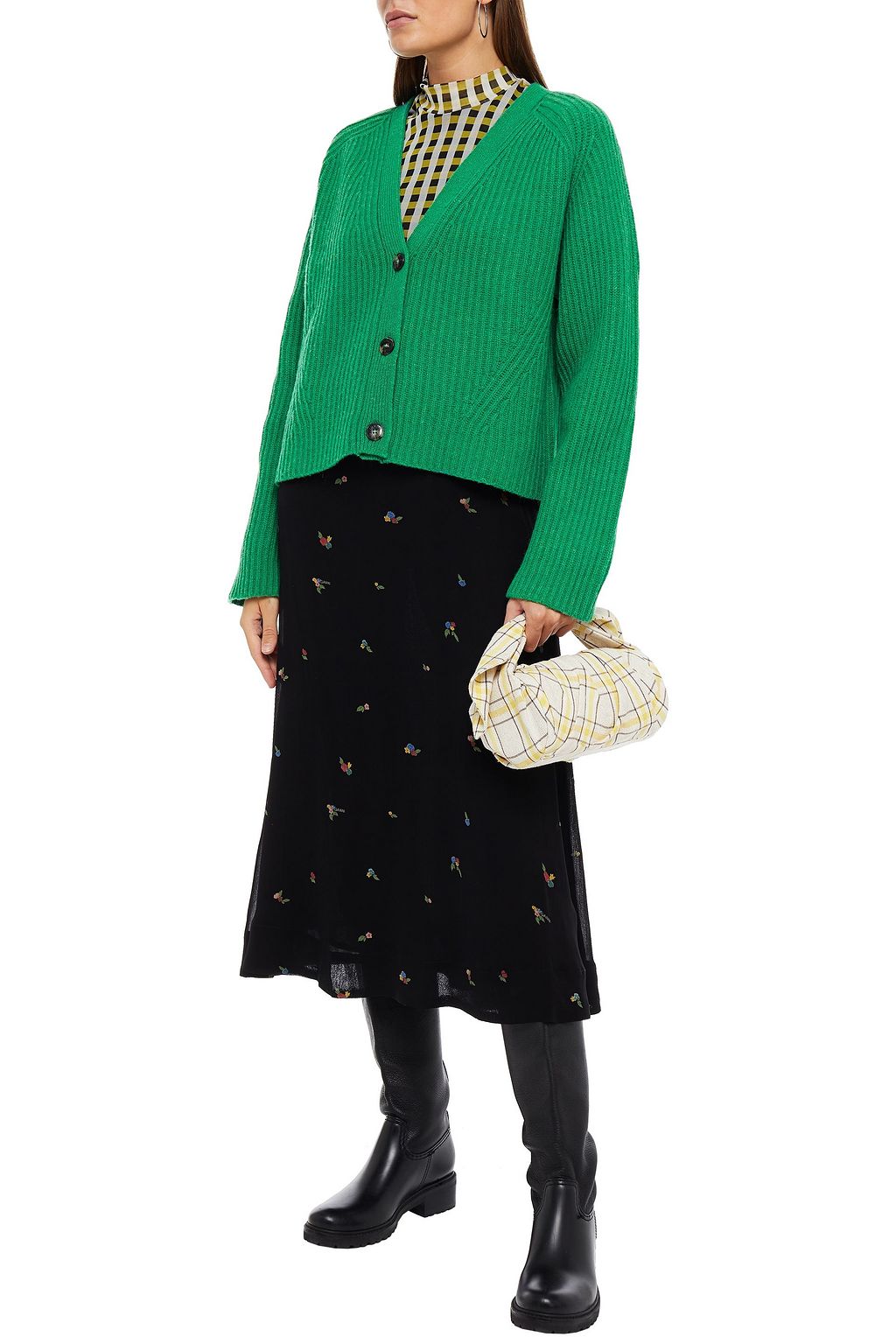 GANNI Ribbed mélange wool-blend cardigan