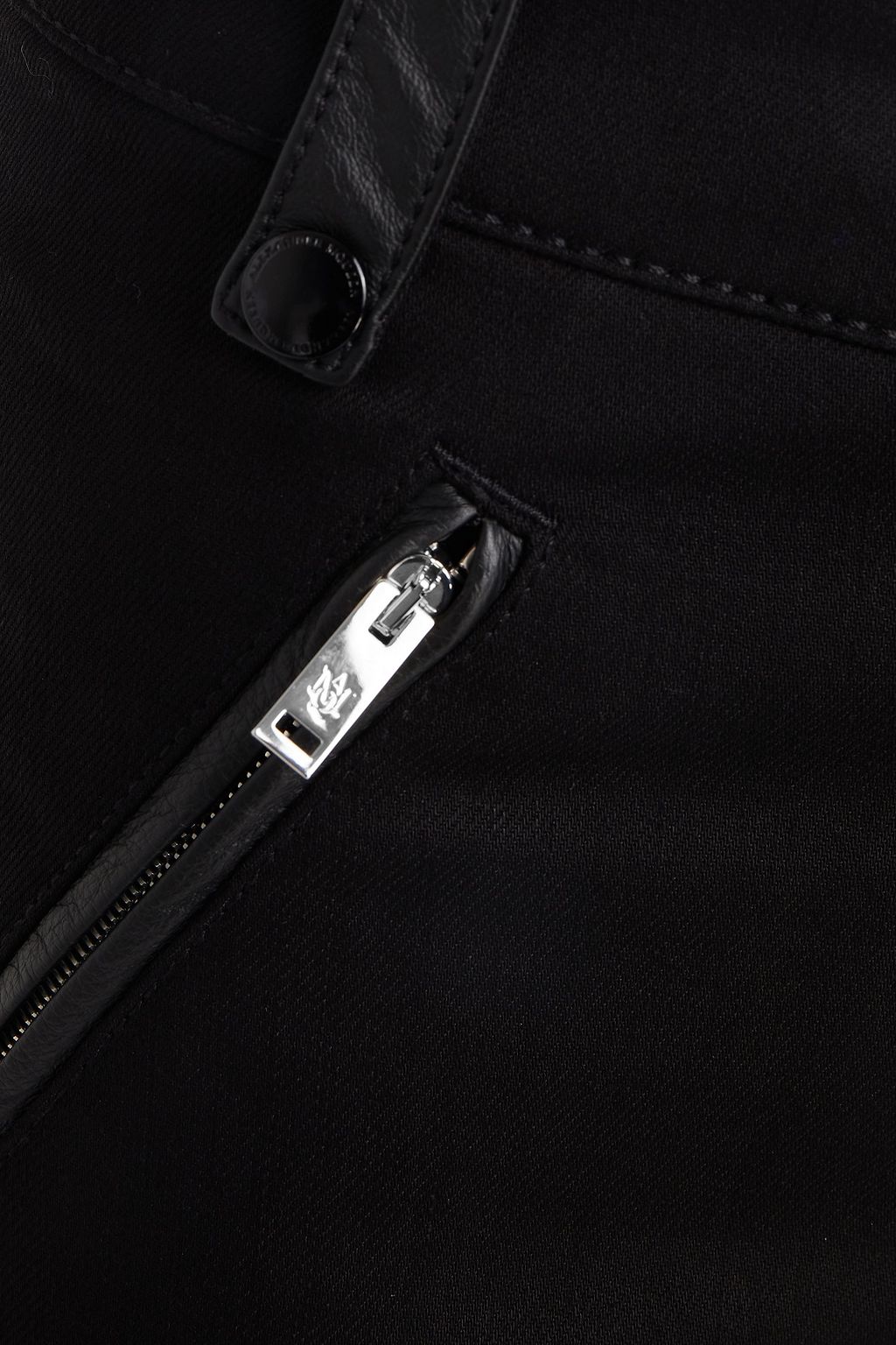 MCQUEEN Slim-fit leather-trimmed denim jeans