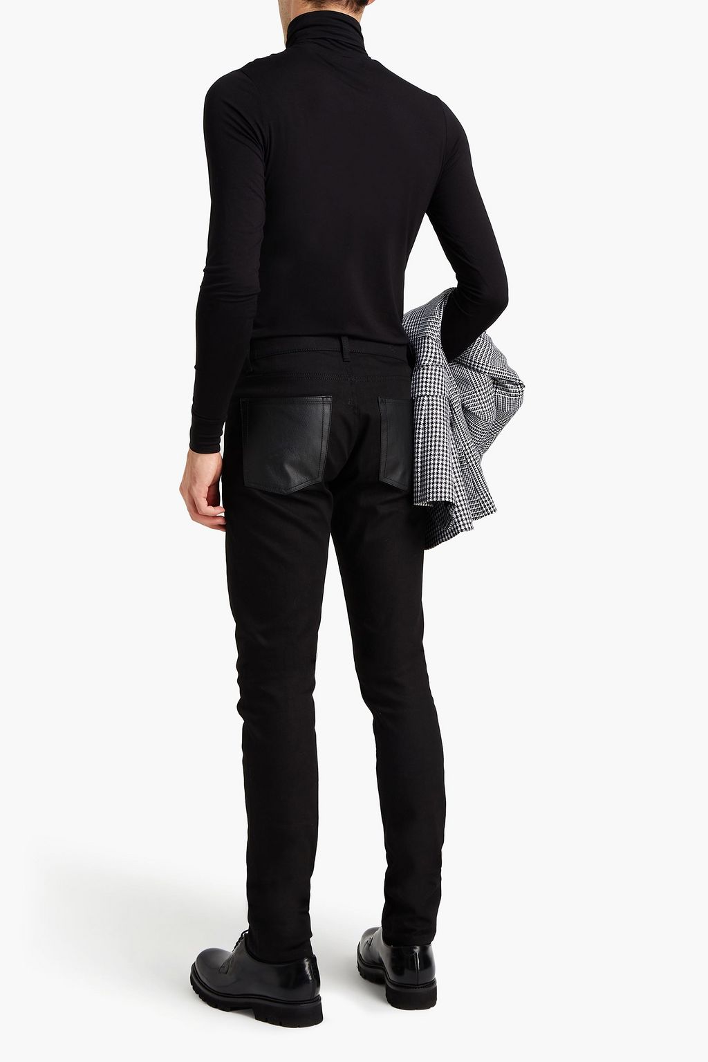 MCQUEEN Slim-fit leather-trimmed denim jeans