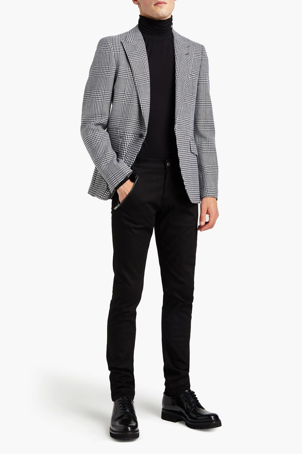 MCQUEEN Slim-fit leather-trimmed denim jeans
