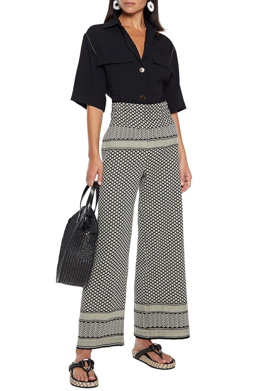 SUMMERY COPENHAGEN Cotton-jacquard wide-leg pants