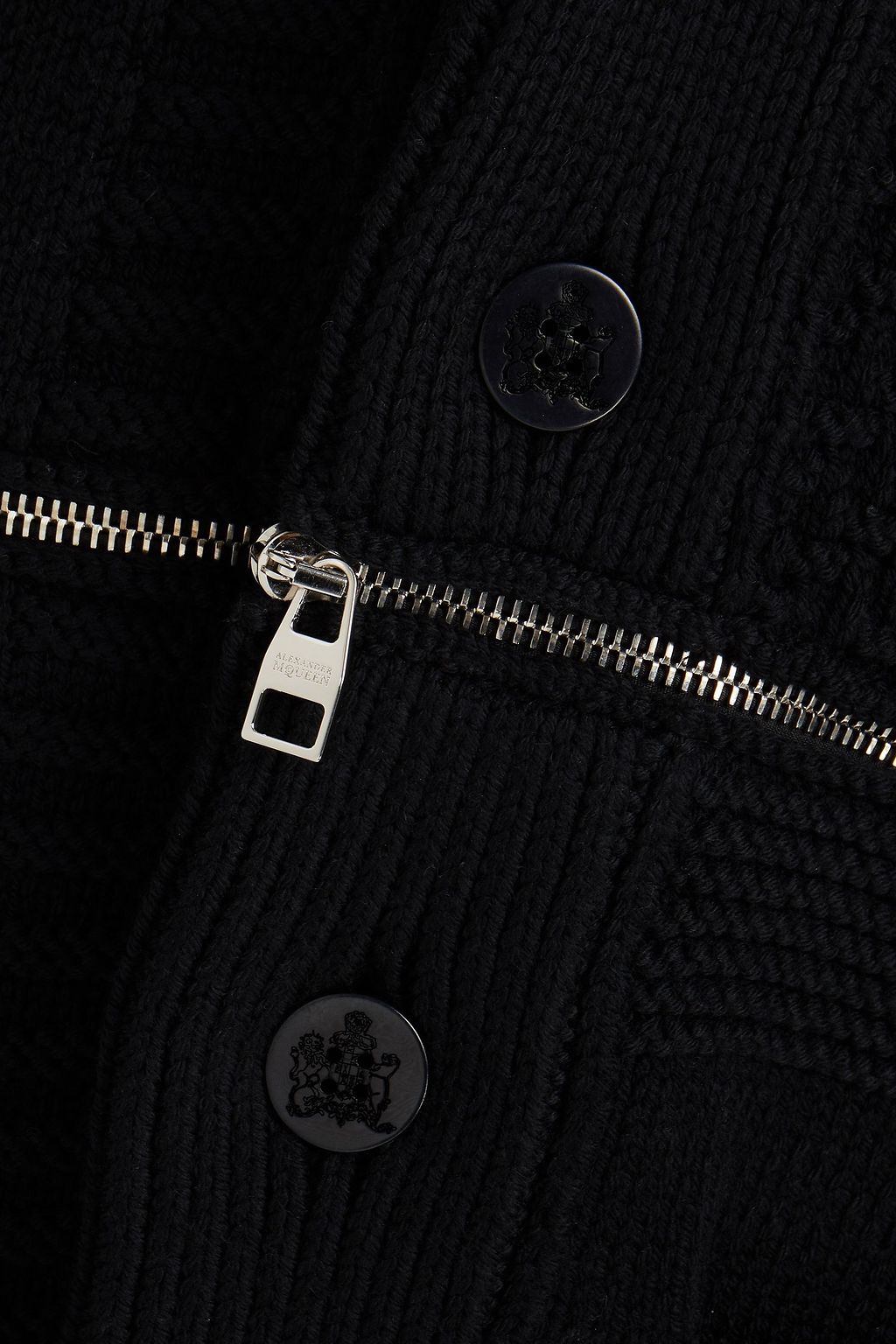 MCQUEEN Zip-detailed cable-knit wool shawl-collar cardigan